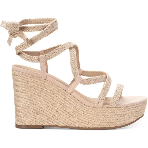 SUN+STONE TRINNIE Strappy Ankle-Tie Platform Wedge Heel Sandals Beige Size 9 - Picture 2 of 6